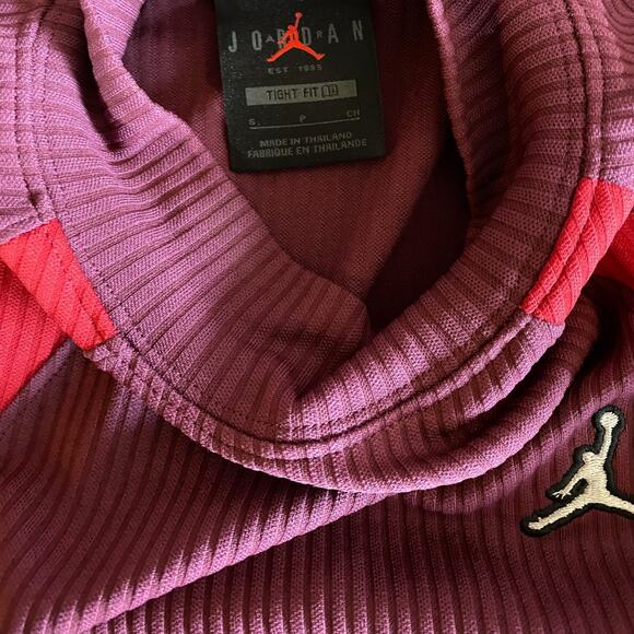 Jordan Women’s Long Sleeve Tight Fit Ribbed Mock Neck Top Pink Red Size S - Picture 5 of 8